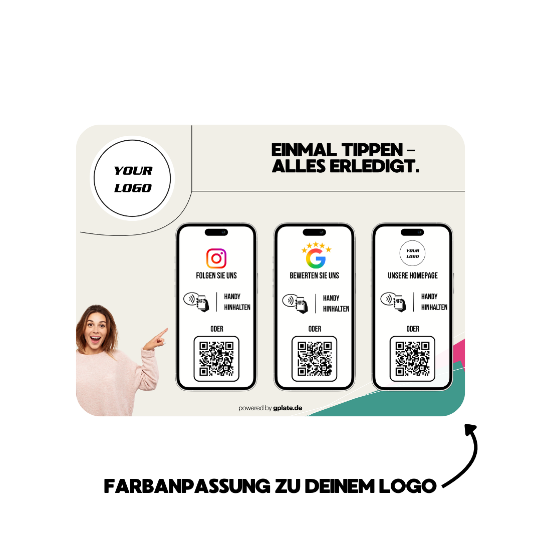 Personalisierte Platte – 3 Verlinkungen (NFC + QR)