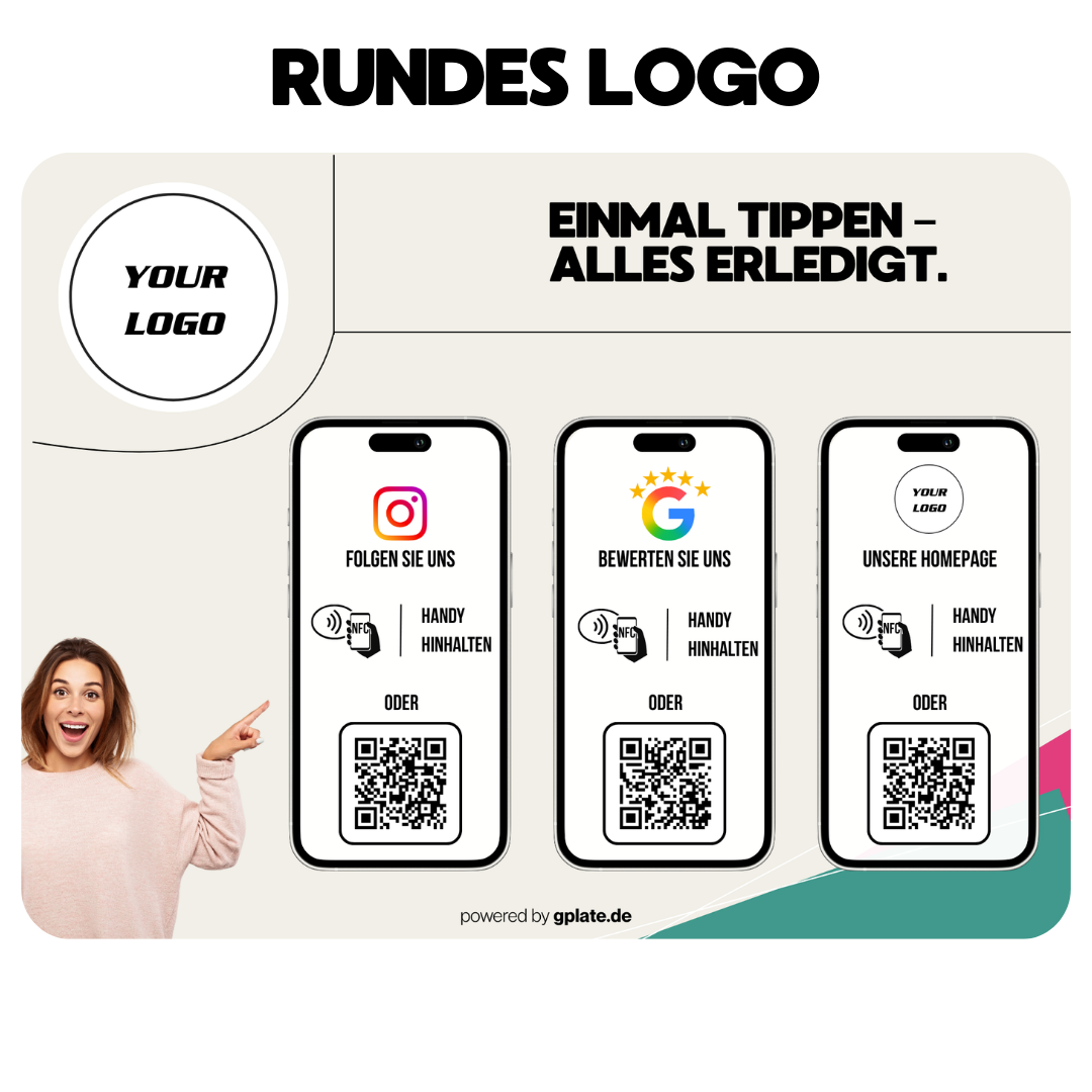 Personalisierte Platte – 3 Verlinkungen (NFC + QR)